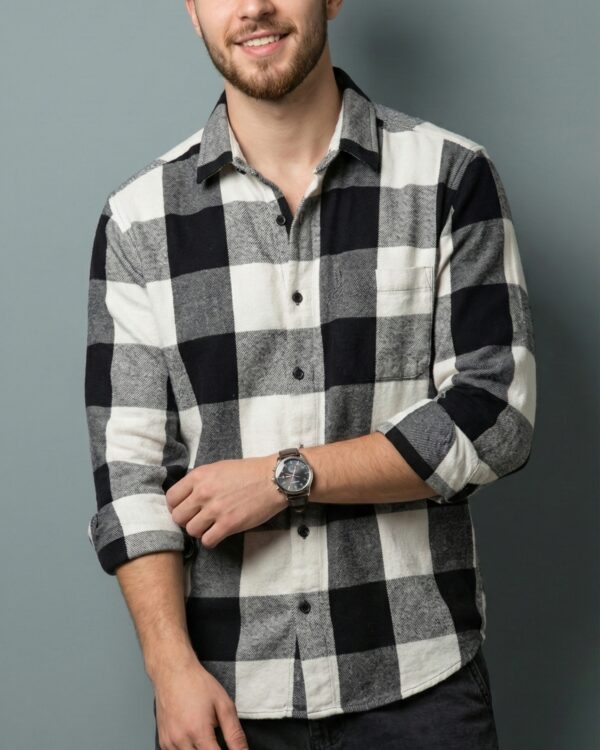 Mystery View Black & White Checked Brushed Cotton Shirt
