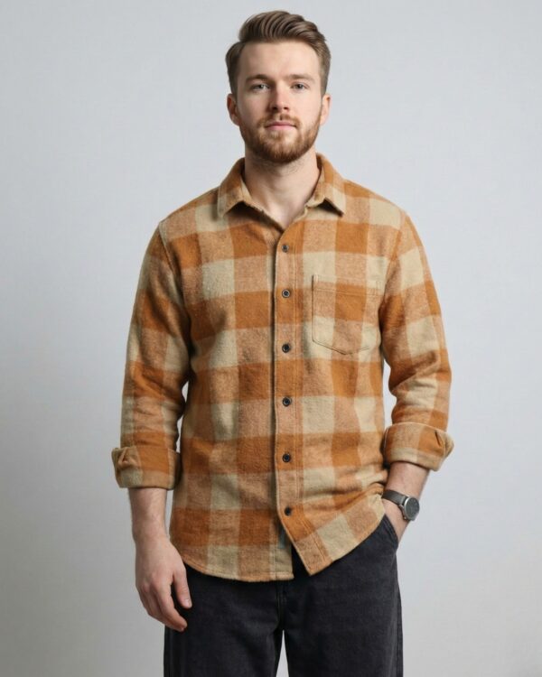 Mystery View Camel Brown Checked Casual Shirt