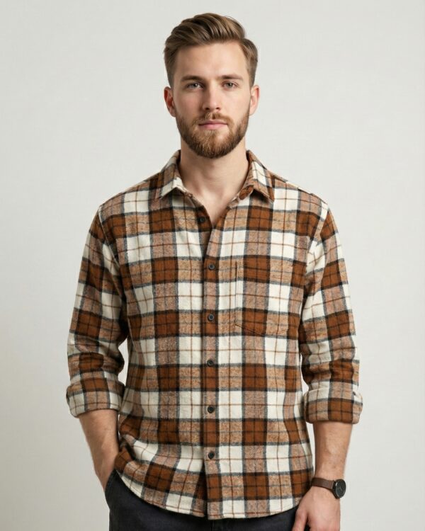 Mystery View Brown & Cream Checked Brushed Cotton Shirt