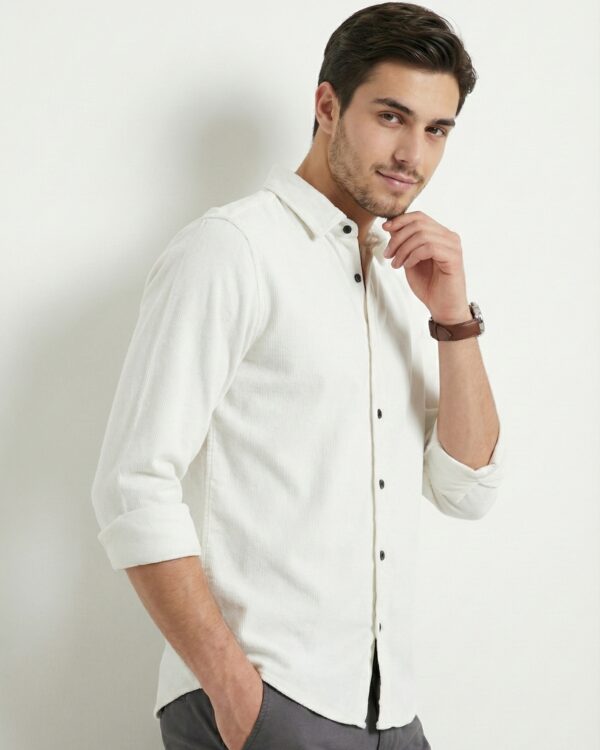 Mystery View Off-White Brushed Corduroy Casual Shirt